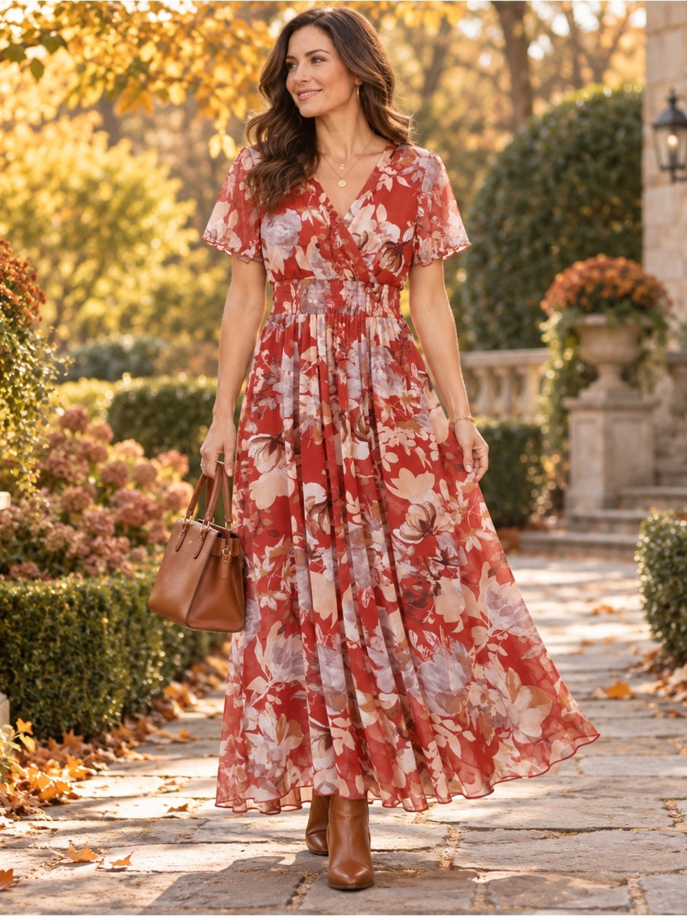 Kate & Lily Fall Floral Dress Romantic Boho Cottagecore Botanical Thanksgiving